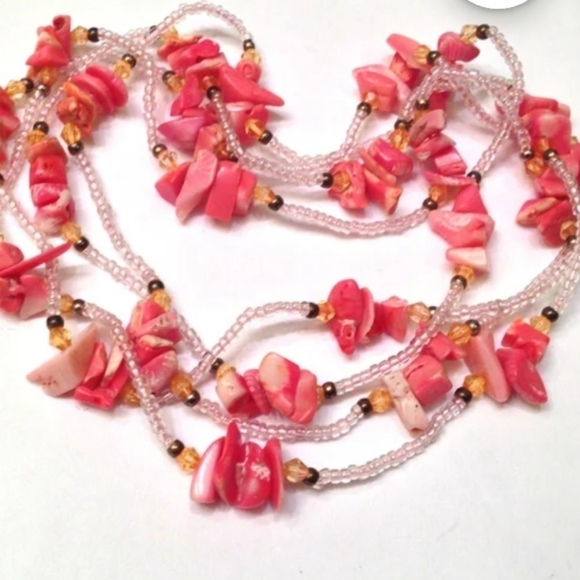 Vintage Genuine Angel Skin Coral and Glass Bead Necklace- Opera Length or Double - Picture 3 of 4